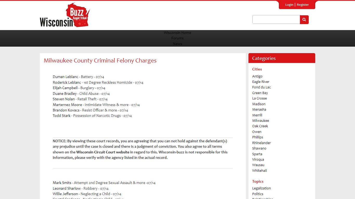 Milwaukee County Criminal Felony Charges | Wisconsin-Buzz